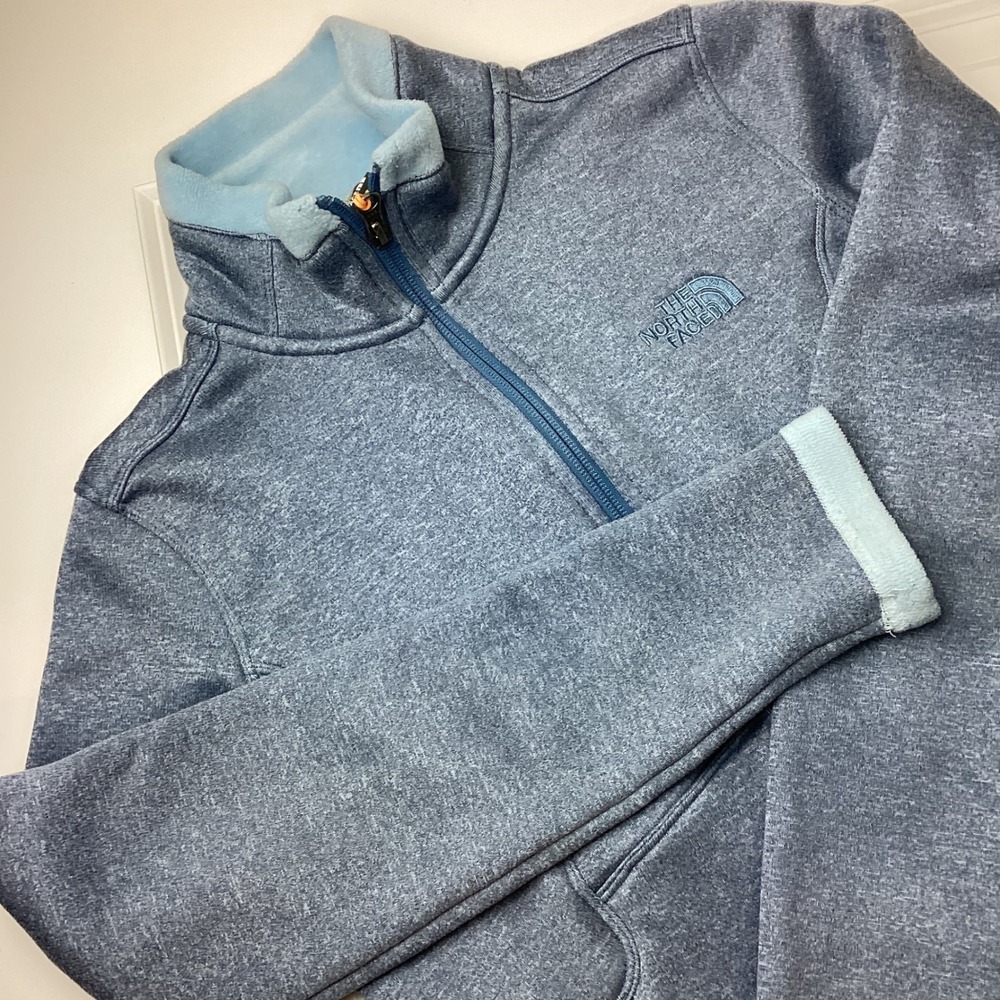 The North Face Womens Blue Heathered Full Zip Fleece Jacket Mock Neck Small